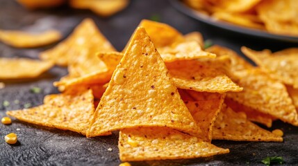 Poster - A stack of crispy tortilla chips sitting on a flat surface, ready to be enjoyed