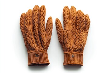 Aufkleber - Pair of brown knitted gloves on a white surface, useful for winter or craft projects