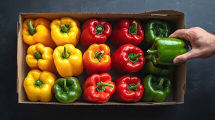 Wall Mural - Colorful bell peppers in a cardboard box