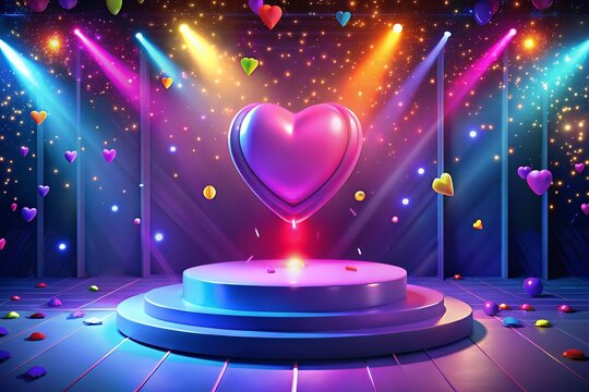 Valentine's Day with Podium and Heart of 3D for pink love background