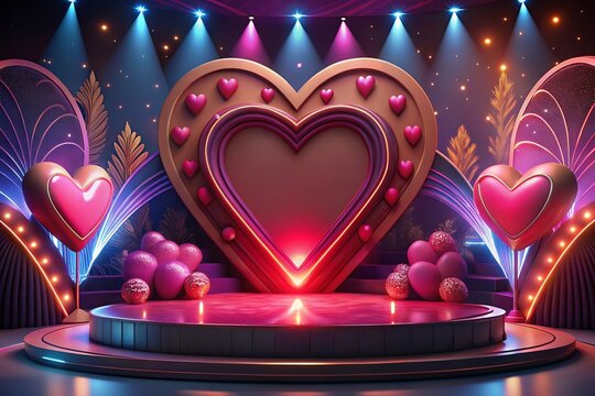 Valentine's Day with Podium and Heart of 3D for pink love background