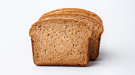 Wall Mural - three slices of wheat bread on white background