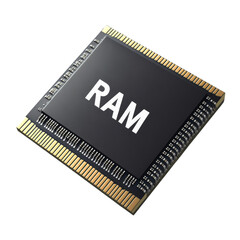 Poster - The image shows a close-up view of a single black RAM chip, featuring gold connectors along its edges.