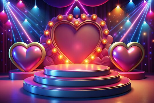 Valentine's Day with Podium and Heart of 3D for pink love background