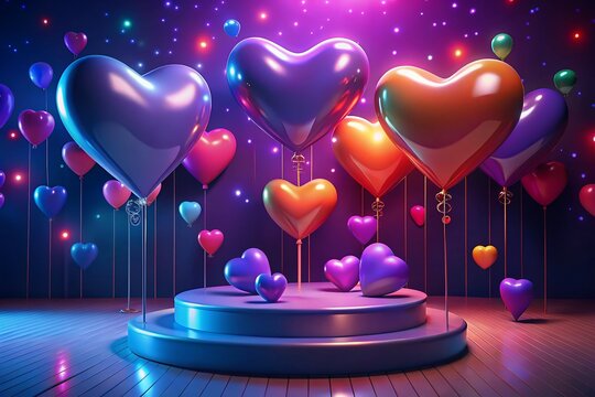 Valentine's Day with Podium and Heart of 3D for pink love background