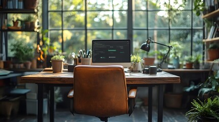 Poster - Cozy and Productive Home Office with Nature Inspired Elements