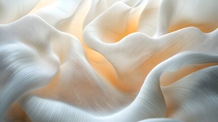Poster - Delicate satin fabric draped and flowing in soft elegant curves with shadows adding depth and a sense of movement  The shimmering pearlescent texture creates a luxurious sophisticated