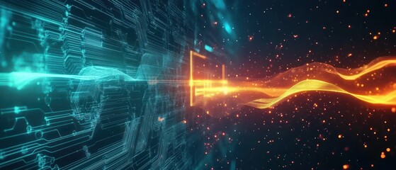 Poster - Abstract digital flow of data with vibrant colors and light