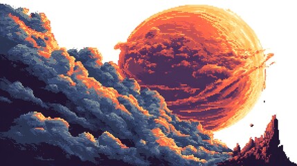 Poster - Dramatic Cosmic Sunset Over Majestic Mountain Landscape with Swirling Clouds and Vibrant Ethereal Light