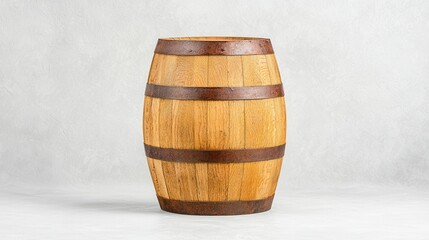 Wall Mural - Wooden Barrel with Metal Bands on Gray Background