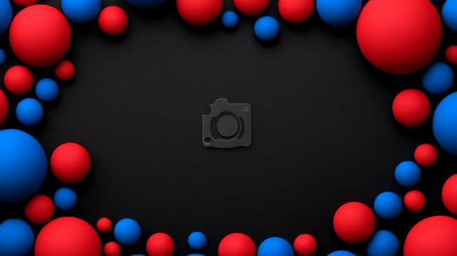 Red and Blue Sphere Frame: A vibrant arrangement of red and blue spheres creates a captivating frame against a sleek black background, perfect for showcasing text or branding.