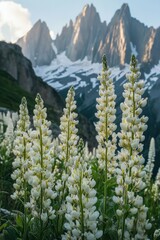 Wall Mural - White flowers blooming in the mountains during the day