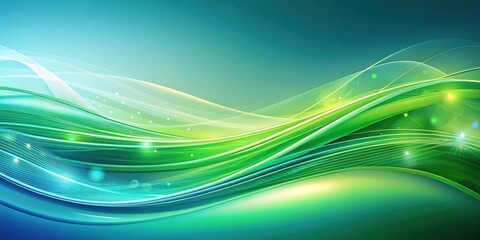 Aufkleber - Abstract green and blue wavy lines with glowing highlights and scattered white dots, a modern design for a digital background