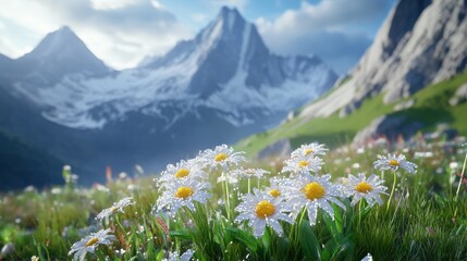 Wall Mural - Stunning wildflower landscape with mountains in the background