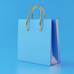 Wall Mural - Paper Gift Bag Mockup with a Matte Finish and Golden Foil Logo, Standing on a Vivid Blue Background, High-Quality 3D Rendering, Soft Glow