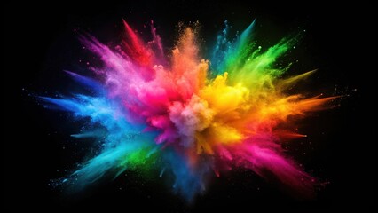 Poster - A vivid explosion of rainbow colored powder against a stark black background, a celebration of colors and energy.