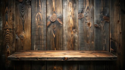Leinwandbilder - Rustic wooden shelf with a weathered wood plank background for product display