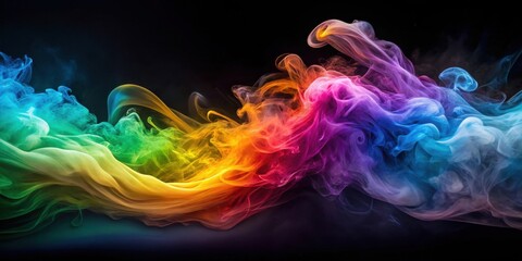 Poster - Abstract Colorful Smoke Design With Vivid Hues Flowing and Dancing on Black Background