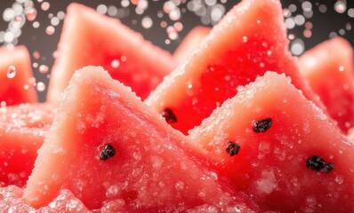 Wall Mural - Juicy watermelon slices with sparkling droplets