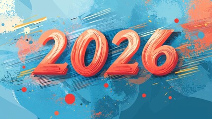 Wall Mural - vibrant freeform illustration of the year 2026 with colorful gradient background and abstract design