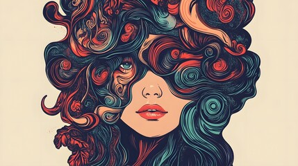 Leinwandbilder - Mesmerizing Curly Haired Woman in Vibrant Digital Art Portrait