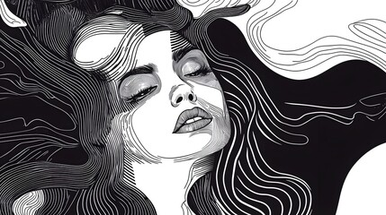 Aufkleber - Mesmerizing Dreamlike Portrait of Contemplative Woman with Flowing Hair