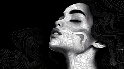 Poster - Mesmerizing Ethereal Feminine Portrait in Abstract Black and White Dreamscape