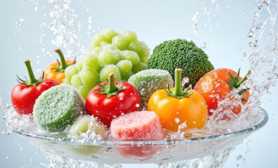 Wall Mural - Fresh fruits and vegetables splashing in water