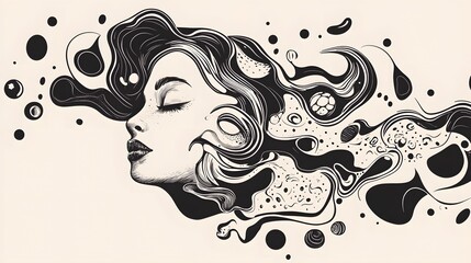 Aufkleber - Mesmerizing Feminine Surreal Flow   Digital of Enchanting Face