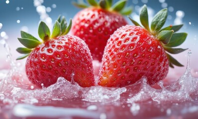 Wall Mural - Fresh strawberries splashing in water