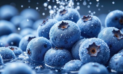 Wall Mural - Fresh blueberries with water droplets glistening