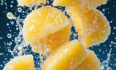 Wall Mural - Fresh pineapple slices in water splash