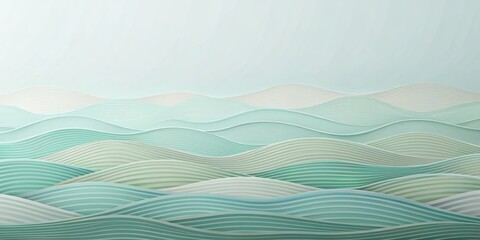 Poster - Abstract Paper Cut Art Landscape of Flowing Lines in Mint Green Tones