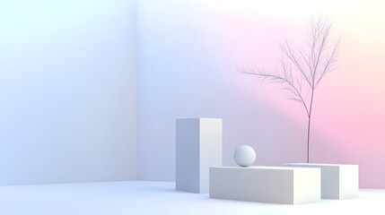 Leinwandbilder - Minimalist Studio Setup with Geometric Shapes and Natural Elements