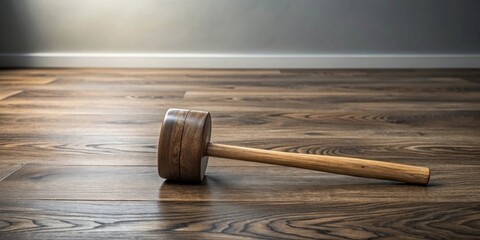 Aufkleber - A wooden mallet rests on a hardwood floor, casting a shadow in the soft light streaming through the window.
