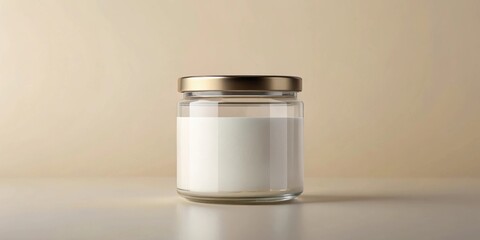 Poster - A Clear Glass Jar with a Gold Lid and a White Label on a Beige Background