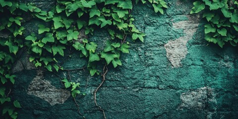 Poster - Stone wall with greenery