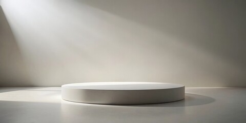 Aufkleber - Minimalist White Platform in Soft Sunlight with Light Beam Casting Shadows on a Smooth Surface