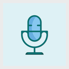 Poster - A teal blue microphone icon illustration on a light blue background for communication