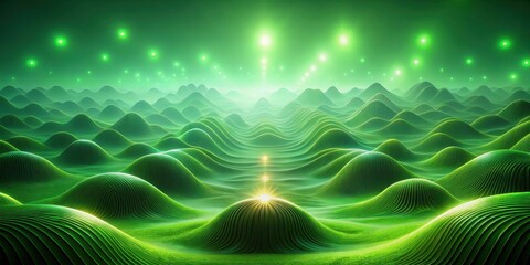 Poster - A verdant landscape of rolling hills illuminated by a cluster of celestial lights, evoking a sense of tranquility and wonder.