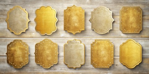 Poster - A Collection of Ten Ornate Golden Frames with Distressed Surfaces on a Weathered Wood Background