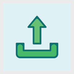 Poster - A simple green upload icon with an upward arrow on light blue background