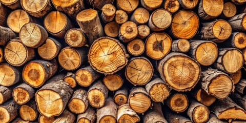Aufkleber - A close-up of a stack of wooden logs, showing their natural grain and texture, a testament to the beauty and strength of nature