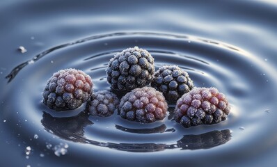 Wall Mural - Frosted blackberries in still water