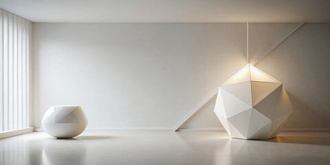 Aufkleber - Modern minimalist interior with a geometric white pendant light and a white geometric vase