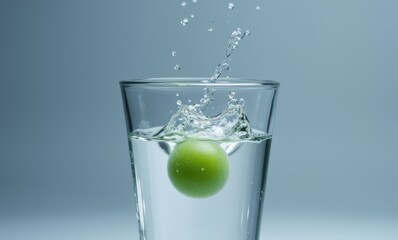 Wall Mural - Green sphere splashing in water glass