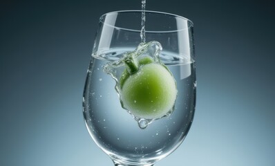 Wall Mural - Green apple splash in glass of water