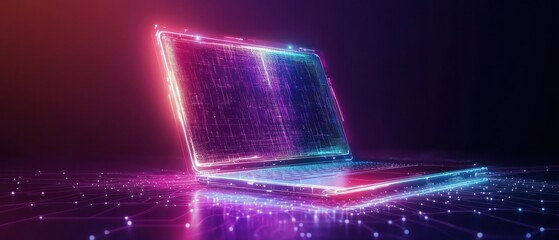 Poster - Futuristic glowing laptop with digital effects on display