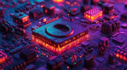 Aufkleber - cybersecurity shield icon, digital lock, circuit board background, showcasing glowing orange and blu