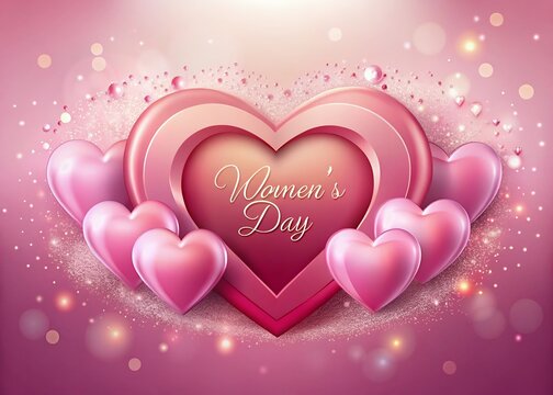 Valentine's Day poster with heart of 3D for pink love background
